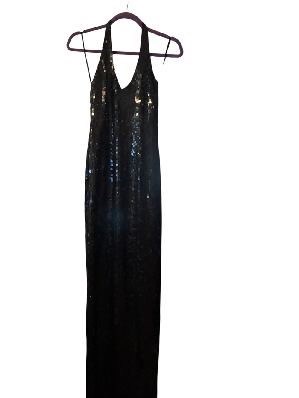 NWT VINTAGE BASIX II 100% SILK BLACK SEQUINED HALTER NECK EVENING GOWN SIZE 4